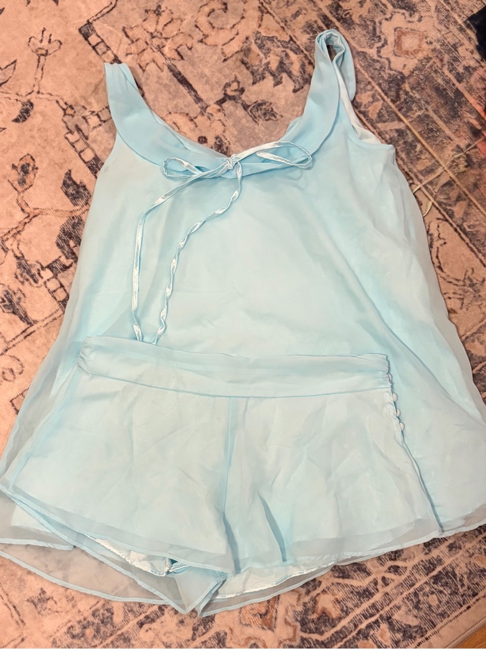 Custom Light Blue Sheer Pajama Set - Tank & Shorts